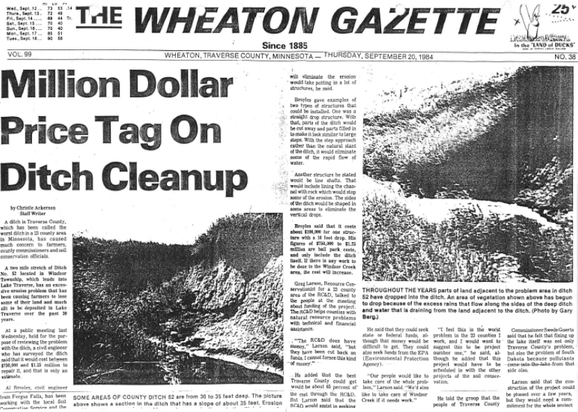 Wheaton Gazette story about a major clean up needed for Lake Traverse in Minnesota.